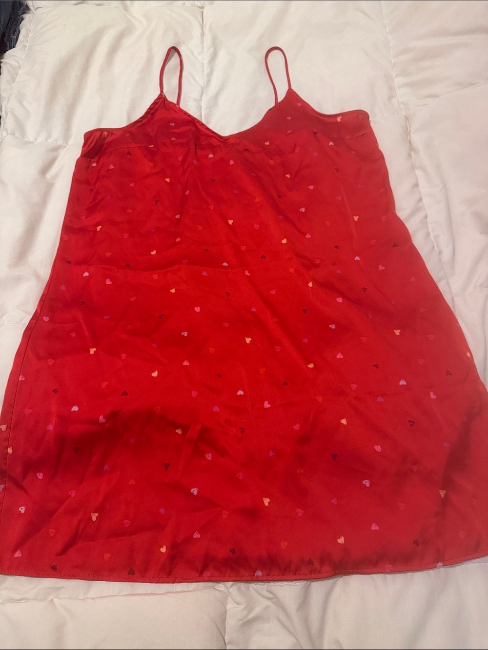 stars above Red Heart-Print Slip Dress